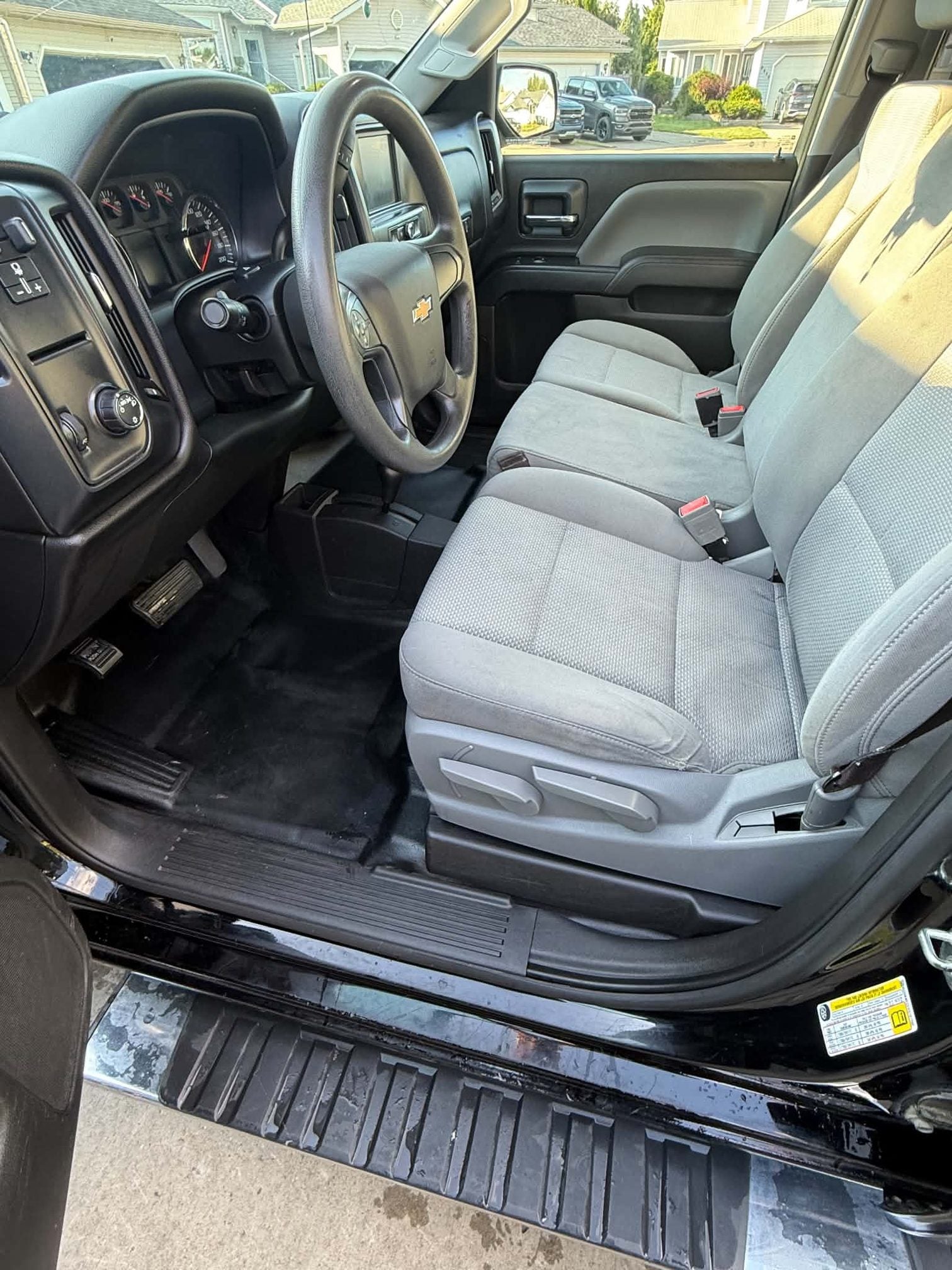 Chevrolet Silverado front seat and floor after detailing, seat and carpet fully extracted